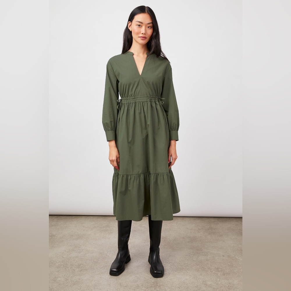 Rails Maple Midi Dress Olive Green Cotton XXS BoHo Modest Tznius Prairie Coastal